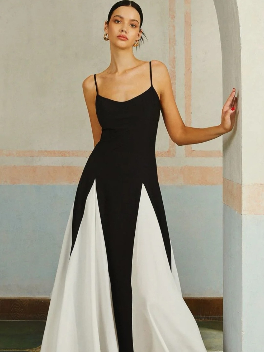Commense Black and White Strapless Evening Gown
